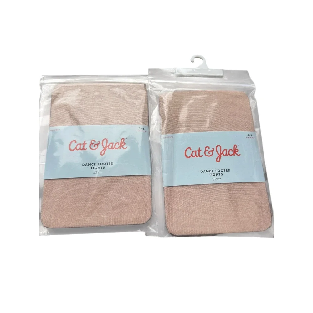 Cat & Jack 2 Pack Girls Dance Footed Tights Beige Tan Size 4-6 NIP NWT